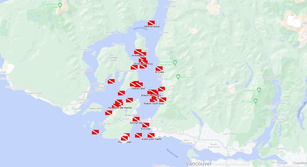 Howe Sound Boat Diving Site Map